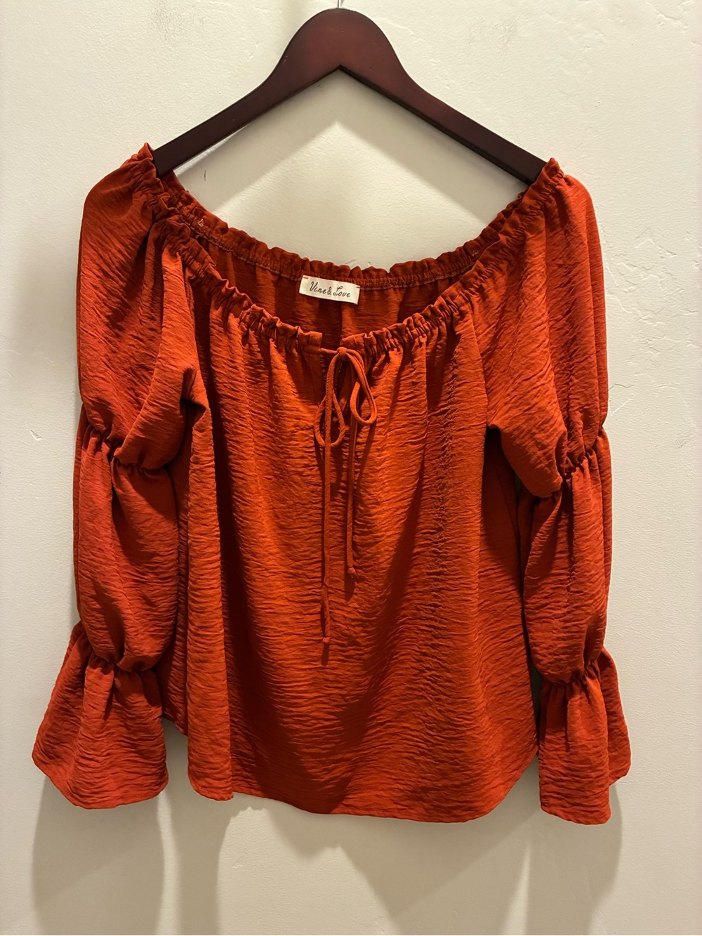 Vine & Love Rust Orange Off-Shoulder Peasant Blouse